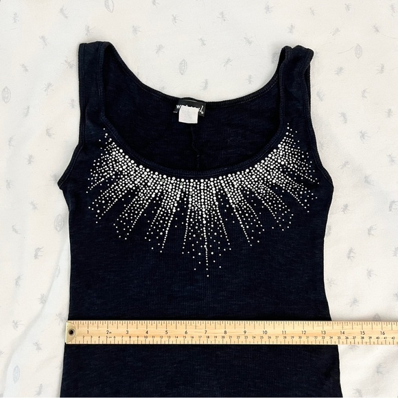 Vintage Wet Seal Crystal-Adorned Ribbed Maxi Dress – Y2K Glam Goth Revival, S/M - Picture 11 of 12